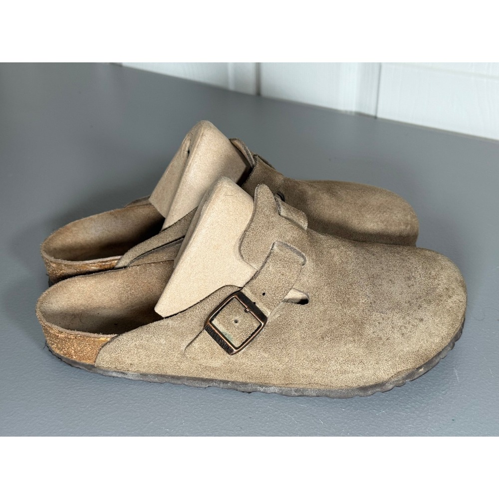 Birkenstock Boston Suede Clogs Taupe Buckle Slip On Soft Footbed Shoes 40 L9 M7